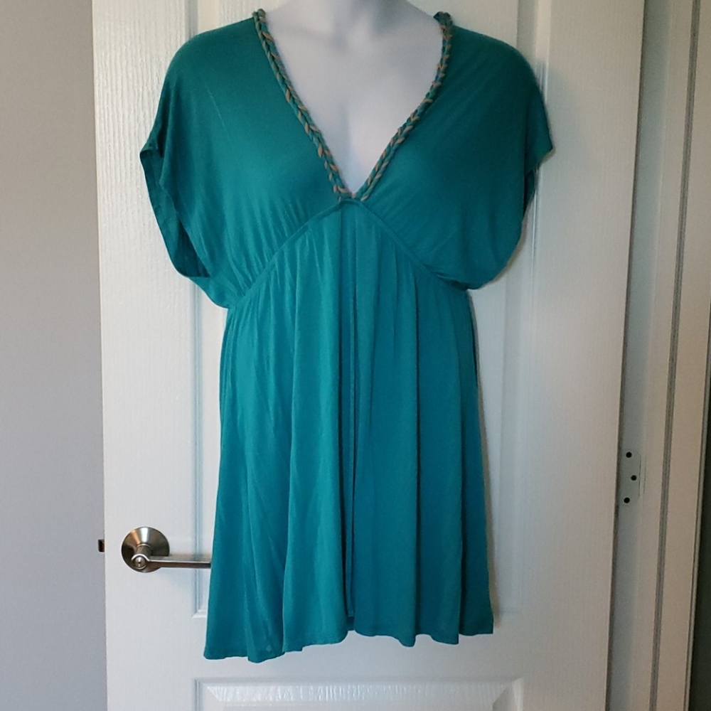 Teal plus size beach cover up with rope detail